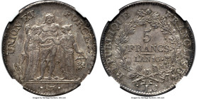 Republic 5 Francs L'An 10 (1802/1803)-L MS62 NGC, Bayonne mint, KM639.6, Dav-1337. A sharply struck, rarely encountered Mint State survivor from the i...