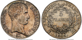 Napoleon 5 Francs 1806-BB MS62 NGC, Strasbourg mint, KM673.3. A gleaming offering from a fleeting, two-year type, bathed in a fine cabinet tone that e...