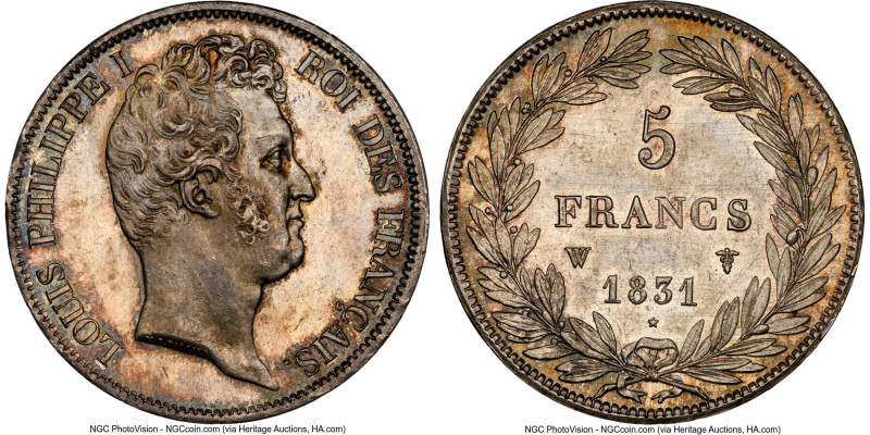 Louis Philippe 5 Francs 1831-W MS66+ NGC, Lille mint, KM745.13, Gad-676, Dav-89....