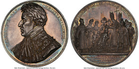 Charles X silver "Coronation" Medal 1825-Dated MS64 NGC, Unl. 51mm. By Caunois. CAROLUS . X . REX . CHRISTIANISSIMUS His robed bust facing left // CAR...