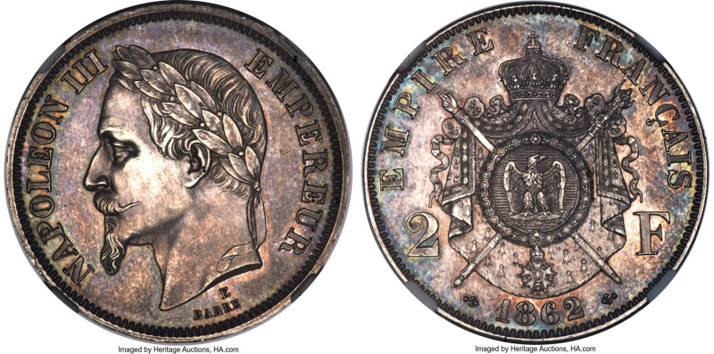 Napoleon III silver Proof Essai 2 Francs 1862 PR62 NGC, Paris mint, Maz-1656 (R1...
