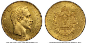 Napoleon III gold 50 Francs 1855-A MS63 PCGS, Paris mint, KM785.1, Fr-569. An in-demand Napoleon III gold emission, especially when located as a frost...