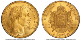 Napoleon III gold 50 Francs 1862-A MS64 PCGS, Paris mint, KM804.1, Gad-1112. With 6 struck over 5 in the date. The high-point detail here is extraordi...