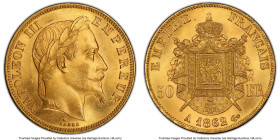 Napoleon III gold 50 Francs 1862-A MS64 PCGS, Paris mint, KM804.1, Gad-1112. With 6 struck over 5 in the date. The details appear in full-mint bloom o...