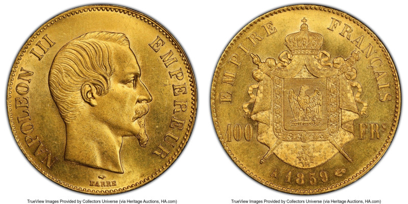 Napoleon III gold 100 Francs 1859-A MS63 PCGS, Paris mint, KM786.1, Gad-1135, F-...
