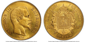 Napoleon III gold 100 Francs 1859-A MS63 PCGS, Paris mint, KM786.1, Gad-1135, F-550. Bearing Choice-preserved definition and engaging cartwheel luster...