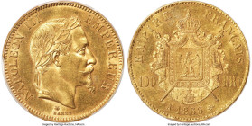 Napoleon III gold 100 Francs 1866-A MS62 PCGS, Paris mint, KM802.1, Gad-1136. A lustrous piece with shimmering fields and contact marks typical to thi...