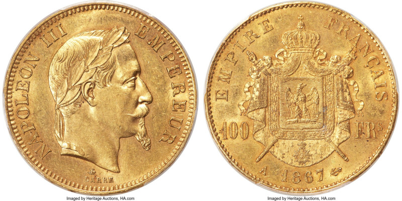 Napoleon III gold 100 Francs 1867-A MS62 PCGS, Paris mint, KM802.1, Gad-1136, Fr...