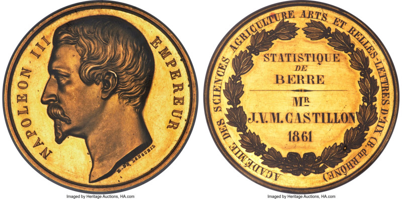 Napoleon III gold "Rhone Agriculture & Arts" Medal 1861-Dated MS63 NGC, Forrer-p...