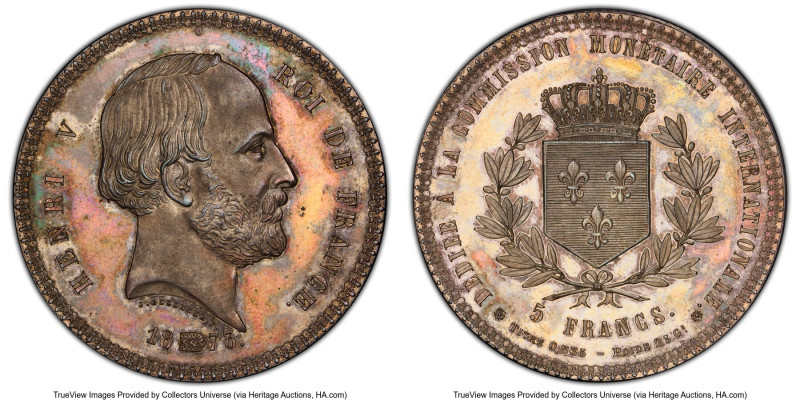 Henri V Pretender silver Specimen Essai 5 Francs 1873 SP63 PCGS, KM-X38, Maz-927...
