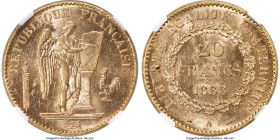 Republic gold 20 Francs 1888-A MS63 NGC, Paris mint, KM825. A conditional outlier for a highly popular and surprisingly scarce date, embellished by a ...