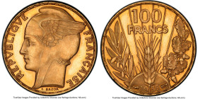 Republic gold Proof "Bazor" 100 Francs 1935 PR64+ Deep Cameo PCGS, Paris mint, KM880, Fr-598, Gad-1148. Flan bruni variety. Featuring a stunning and e...
