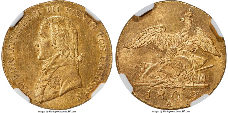 Prussia. Friedrich Wilhelm III gold Frederick d'Or 1809-A MS62 NGC, Berlin mint,...