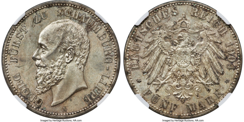 Schaumburg-Lippe. Albrecht Georg 5 Mark 1904-A MS64 NGC, Berlin mint, KM50, J-16...