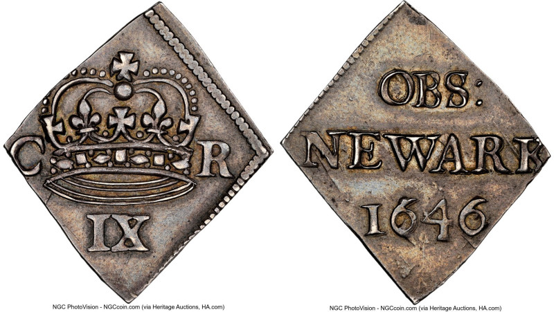 Charles I "Newark Besieged" 9 Pence 1646 AU55 NGC, KM369.1, S-3144, North-2641 (...