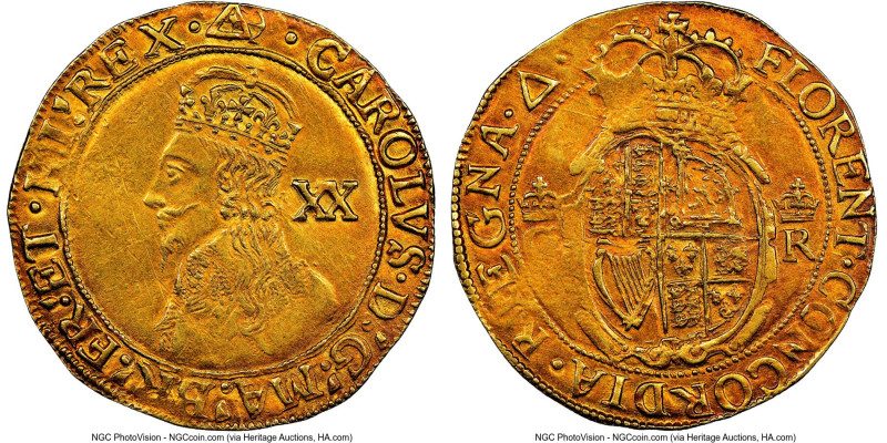 Charles I gold Unite (20 Shillings) ND (1639-1640) AU53 NGC, London mint, Triang...