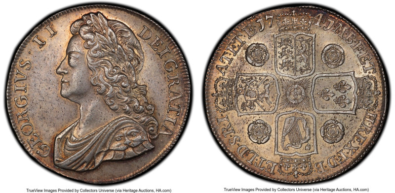 George II Crown 1741 AU58 PCGS, KM575.2, S-3687. Roses in reverse angles. Sky bl...