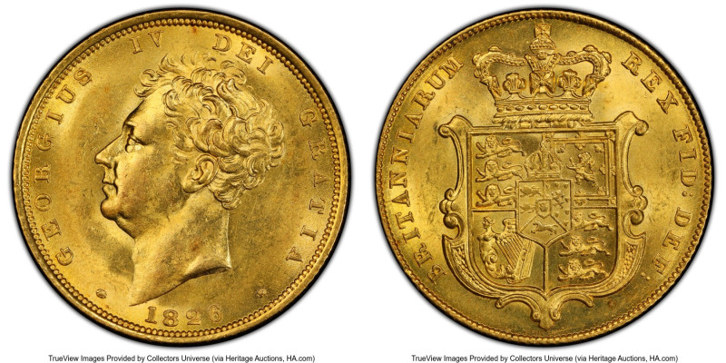 George IV gold Sovereign 1826 MS63 PCGS, KM696, S-3801. A Choice piece with velv...