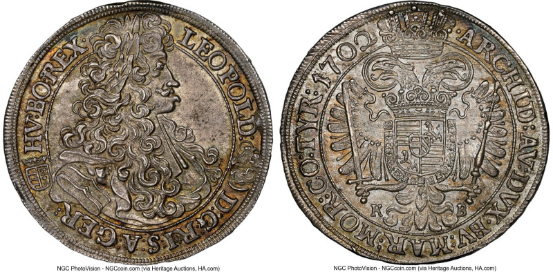 Leopold I 1/2 Taler 1702-KB MS64+ NGC, Kremnitz mint, KM251. An astonishingly fi...