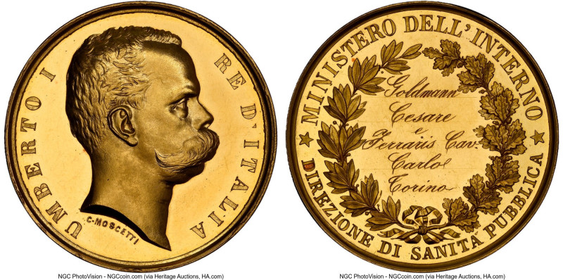 Umberto I gold "Department of Public Health" Medal ND MS63 Prooflike NGC, 36mm. ...