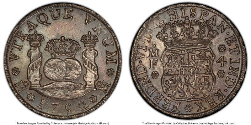 Ferdinand VI 4 Reales 1752 Mo-MF AU58 PCGS, Mexico City mint, KM95, Cal-386. A v...