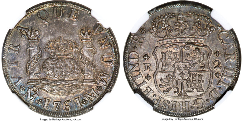 Charles III 2 Reales 1761 Mo-M MS65 NGC, Mexico City mint, KM87, Cal-643. Tied f...