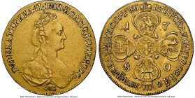 Catherine II gold 10 Roubles 1780-CПБ XF Details (Harshly Cleaned) NGC, St. Petersburg mint, KM-C79b, Bit-38 (R). Tell-tale signs of cleaning are evid...