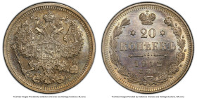 Nicholas II Proof 20 Kopeks 1912 СПБ-ЭБ PR65 PCGS, St. Petersburg mint, KM-Y-22a.1, Bit-112. The lovely Proof fields are infused with a potpourri of s...