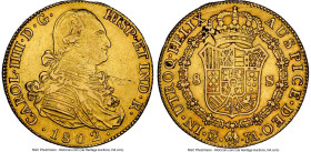 Charles IV gold 8 Escudos 1802 M-FA AU53 NGC, Madrid mint, KM437.1, Cal-1621. The obverse wear is in line with the assigned grade while the reverse re...