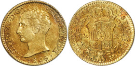 Joseph Napoleon gold "De Vellon" 80 Reales 1809 M-AI AU58 NGC, Madrid mint, KM542, Cal-47. An elusive type in the upper echelons of certification, emb...