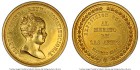 Isabel II gold "Prize for Arts" Medal 1841 UNC Details (Tooled) PCGS, Vives-777. 40mm. 66.89gm. By M. González de Sepulveda. ISABEL SEGUNDA REYNA CONS...