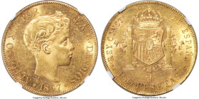 Alfonso XIII gold 100 Pesetas 1897(97) SG-V MS62 NGC, Madrid mint, KM708, Fr-347. A charming representation of this popular one-year gold type, retain...