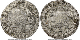 Gustav Vasa Mark 1556 AU53 NGC, Stockholm mint, AAH-Unl., mm Cross, full date under three shields, star stops on obverse, annulet stops on reverse. 11...