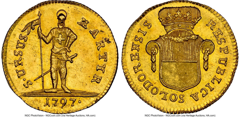 Solothurn. Canton gold Duplone 1797 MS64+ NGC, KM60, Fr-391, HMZ-2-840c. Gleamin...