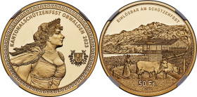 Confederation gold Proof "Obwalden Shooting Festival" 50 Francs 2023 PR69 Ultra Cameo NGC, Hab-116c. HID09801242017 © 2023 Heritage Auctions | All Rig...