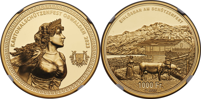 Confederation gold Proof "Obwalden Shooting Festival" 1000 Francs 2023 PR70 Ultr...