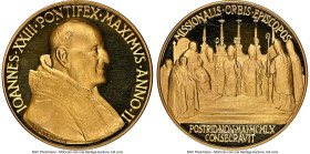 John XXIII gold "New Missionary Bishops" Medal Anno II (1959) PR65 Ultra Cameo NGC, Rinaldi-154. 67.99gm. By Mistruzzi. Obverse: IOANNES XXIII PONTIFE...