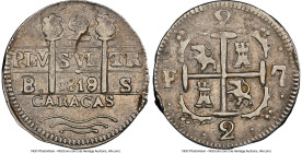 Caracas. Provincial 2 Reales 1819/8-BS AU55 NGC, Caracas mint, KMC6.1, Stohr-11b. A beautiful example of this popular Caracas provincial type, seldom ...