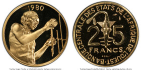 Federation gold Specimen Essai "F.A.O." 25 Francs 1980 SP68 PCGS, KM-E10. A reported mintage of only 5 pieces in gold. Superb in every regard with sca...