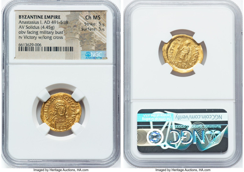 Anastasius I (AD 491-518). AV solidus (21mm, 4.45 gm, 7h). NGC Choice MS 5/5 - 5...