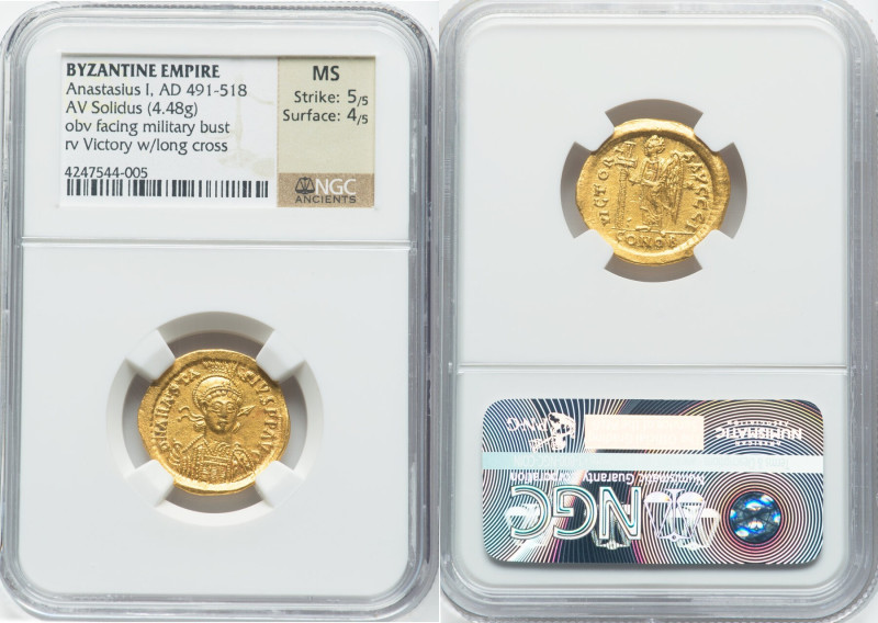 Anastasius I (AD 491-518). AV solidus (21mm, 4.48 gm, 6h). NGC MS 5/5 - 4/5. Con...