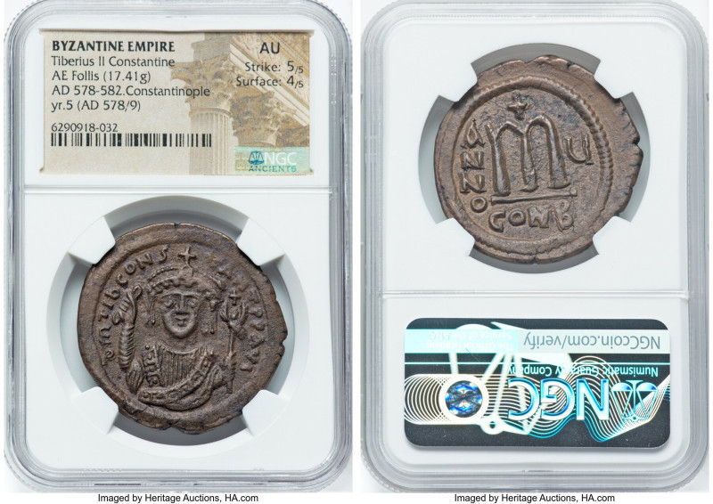 Tiberius II Constantine (AD 578-582). AE follis or 40 nummi (36mm, 17.41 gm, 5h)...