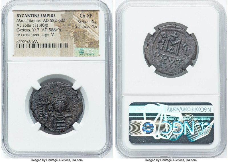 Maurice Tiberius (AD 582-602). AE follis or 40 nummi (28mm, 11.40 gm, 7h). NGC C...