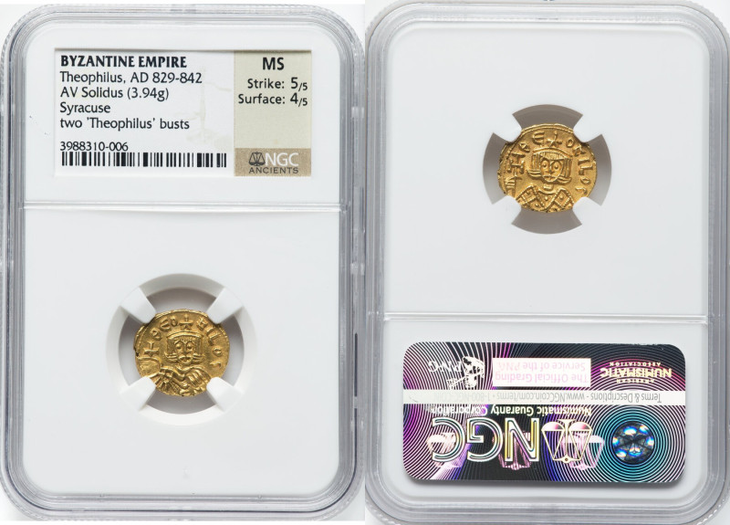 Theophilus (AD 829-842). AV solidus (16mm, 3.94 gm, 6h). NGC MS 5/5 - 4/5. Syrac...