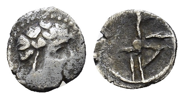 Gaul, Massalia, c. 218/5-200 BC. AR Hemiobol (14mm, 0.37g). Bare head of Apollo ...