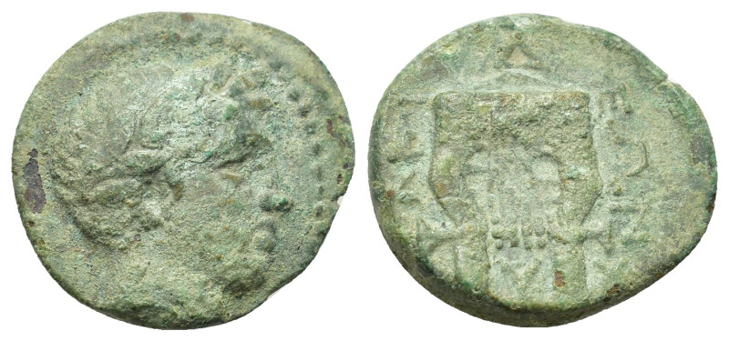 Macedon, Chalkidian League, c. 370 BC. Æ (17mm, 3.50g). Olynthos mint. 
Laureate...