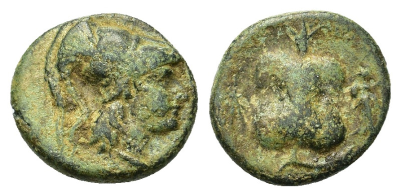 Pamphylia, Side, c. 3rd-2nd century BC. Æ (15,1mm, 3.7g). Head of Athena r., wea...