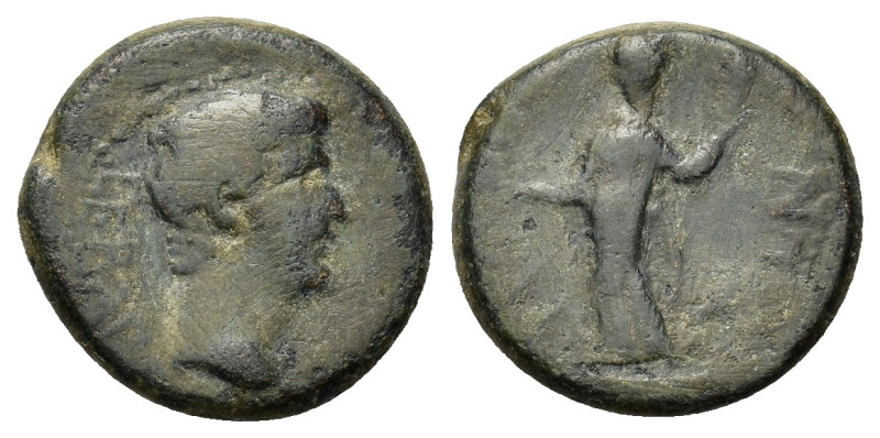 Augustus (27 BC-AD 14). Ionia, Teos. Æ (17,5mm, 4.3g). Bare head r. R/ Dionysus ...