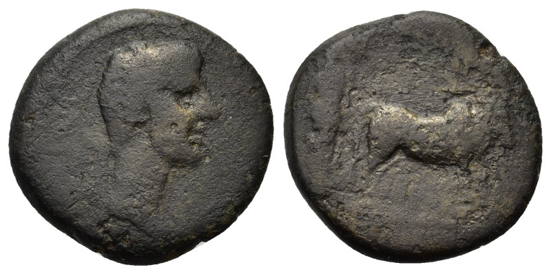 Tiberius (14-37). Macedon, Philippi. Æ (19mm, 4.70g). Bare head r. R/ Two priest...