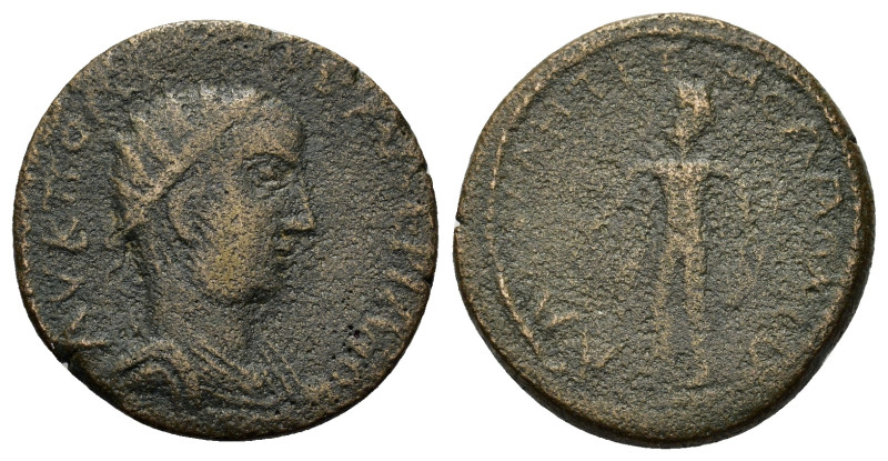 Valerian (253-260). Cilicia, Lamos. Æ (24,8mm, 8.7g). Radiate, draped and cuiras...